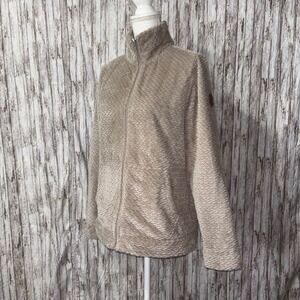 Free Country Womens Fleece Full Zip Jacket Textured‎ Cozy EUC - Beige - Medium